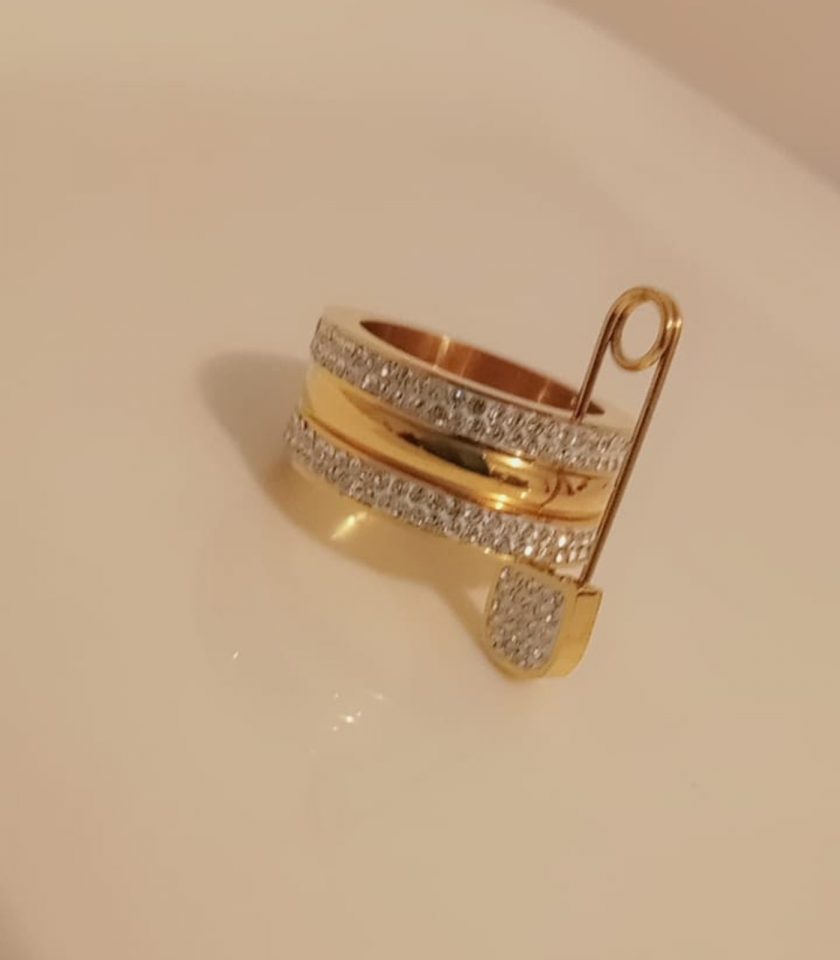 Bague chic strass en acier inoxydable
