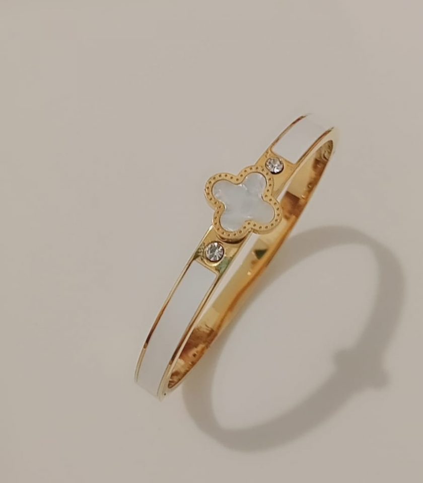 Bracelet trèfle blanc en acier inoxydable