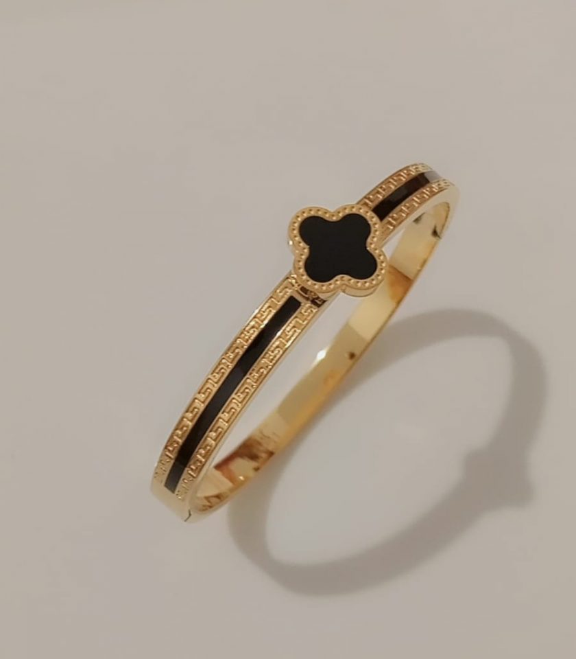 Bracelet trèfle noir en acier inoxydable