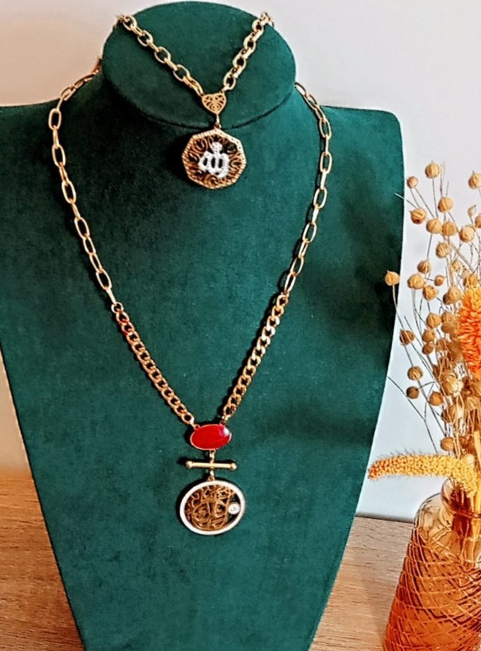 Parure avec pendentifs Allah en acier inoxydable