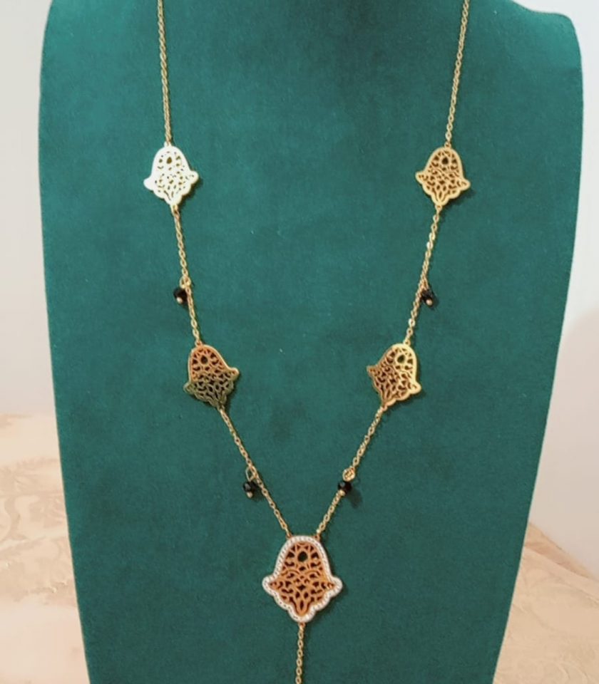 Sautoir à plusieurs pendentifs Khamsa en acier inoxydable