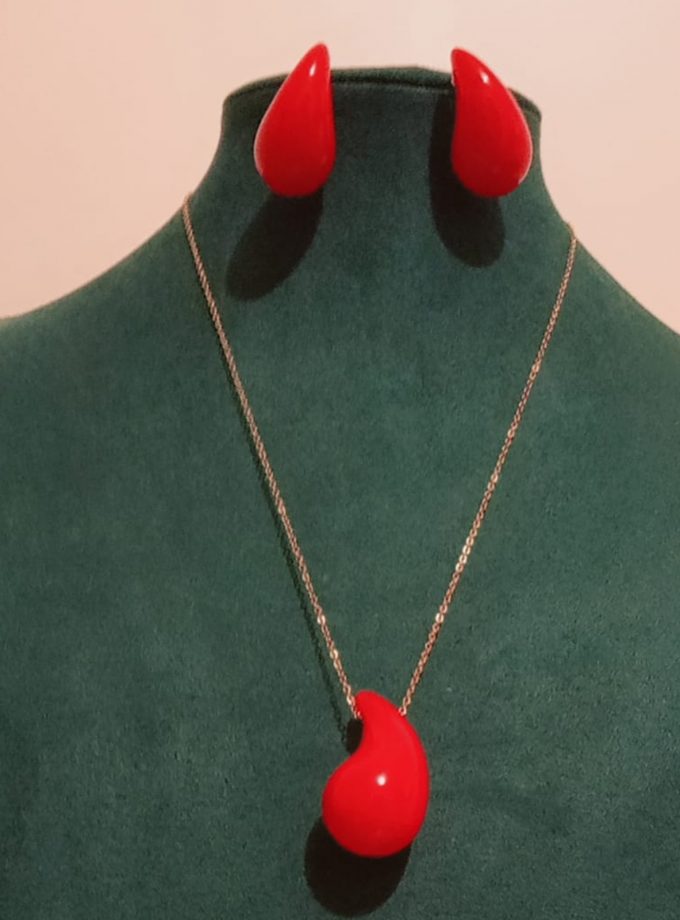 Parure Goutte rouge en acier inoxydable
