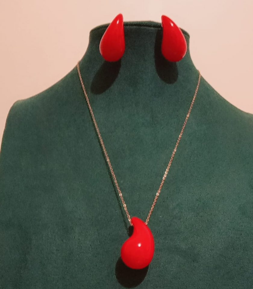 Parure Goutte rouge en acier inoxydable